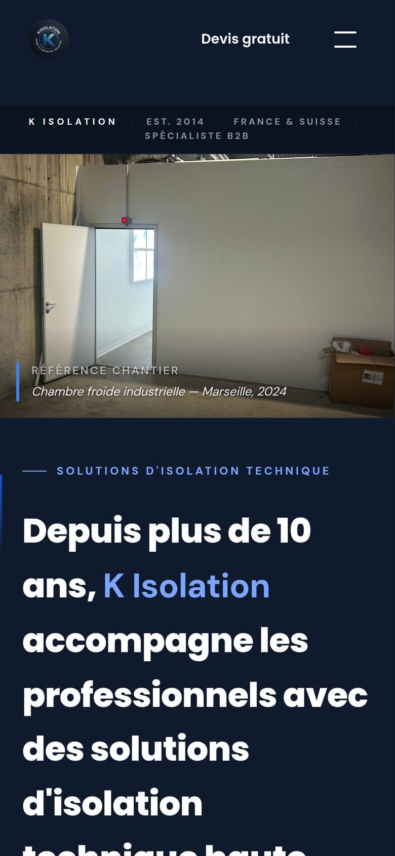 Le site de K Isolation sur mobile